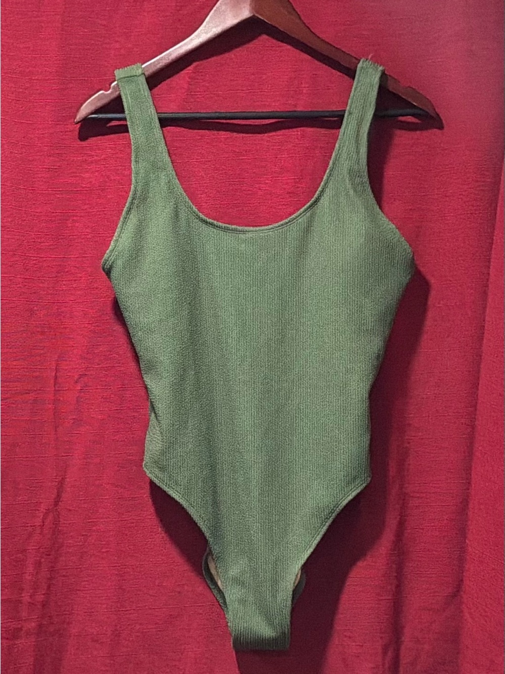 Scoop-Neck Olive Ribbed One-Piece Swimsuit